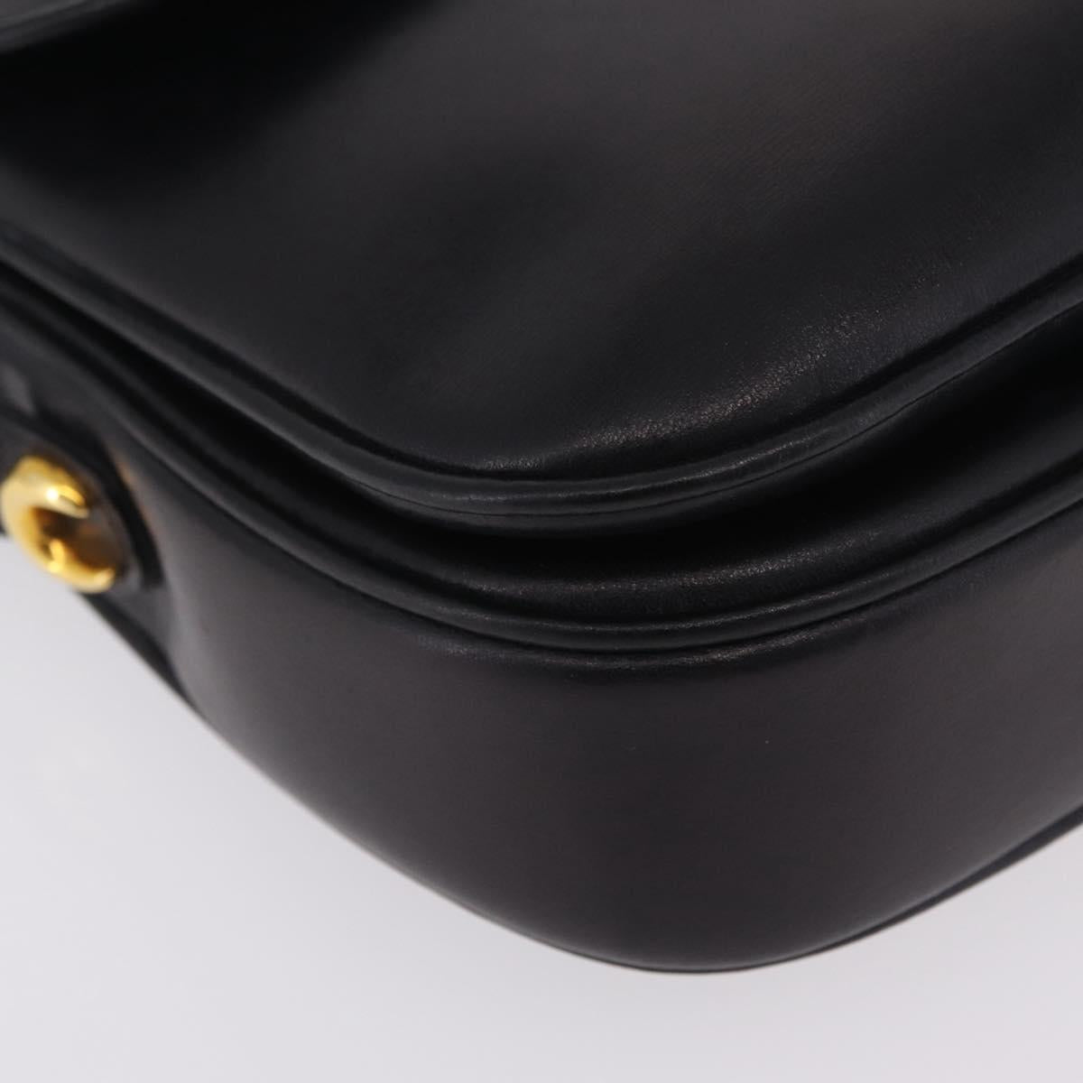 GUCCI Shoulder Bag Leather Black Gold Auth 206133