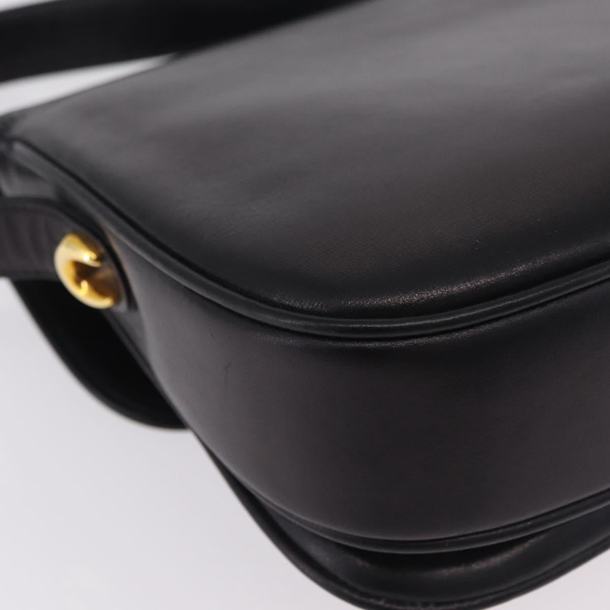 GUCCI Shoulder Bag Leather Black Gold Auth 206133