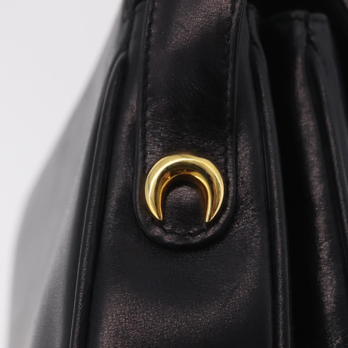 GUCCI Shoulder Bag Leather Black Gold Auth 206133