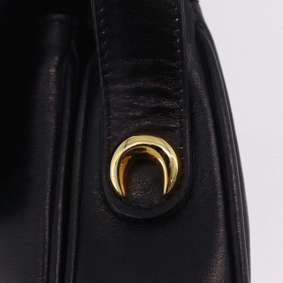 GUCCI Shoulder Bag Leather Black Gold Auth 206133