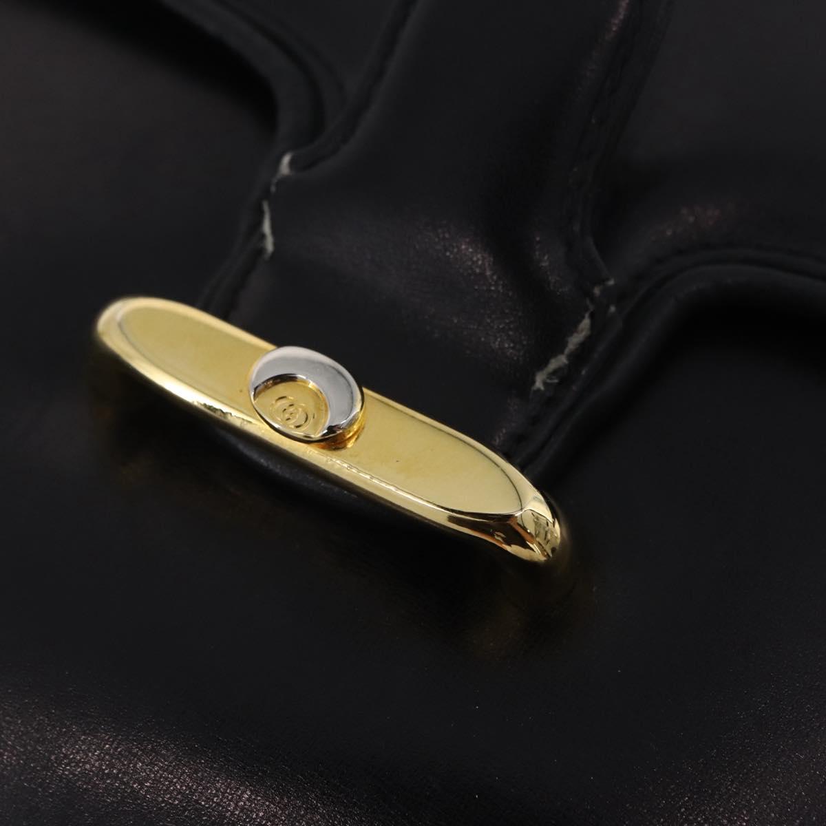 GUCCI Shoulder Bag Leather Black Gold Auth 206133