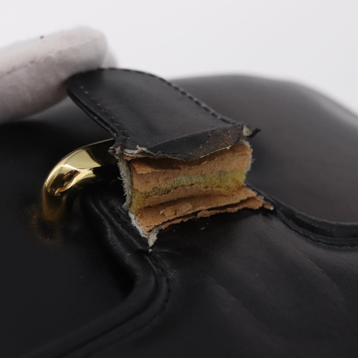 GUCCI Shoulder Bag Leather Black Gold Auth 206133
