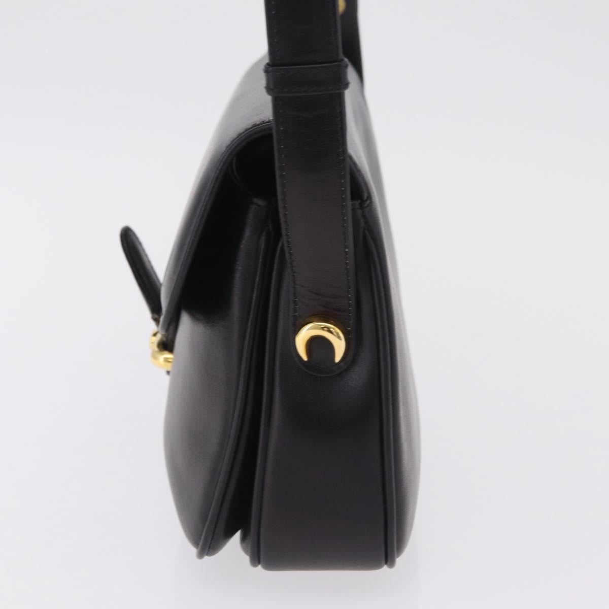 GUCCI Shoulder Bag Leather Black Gold Auth 206133
