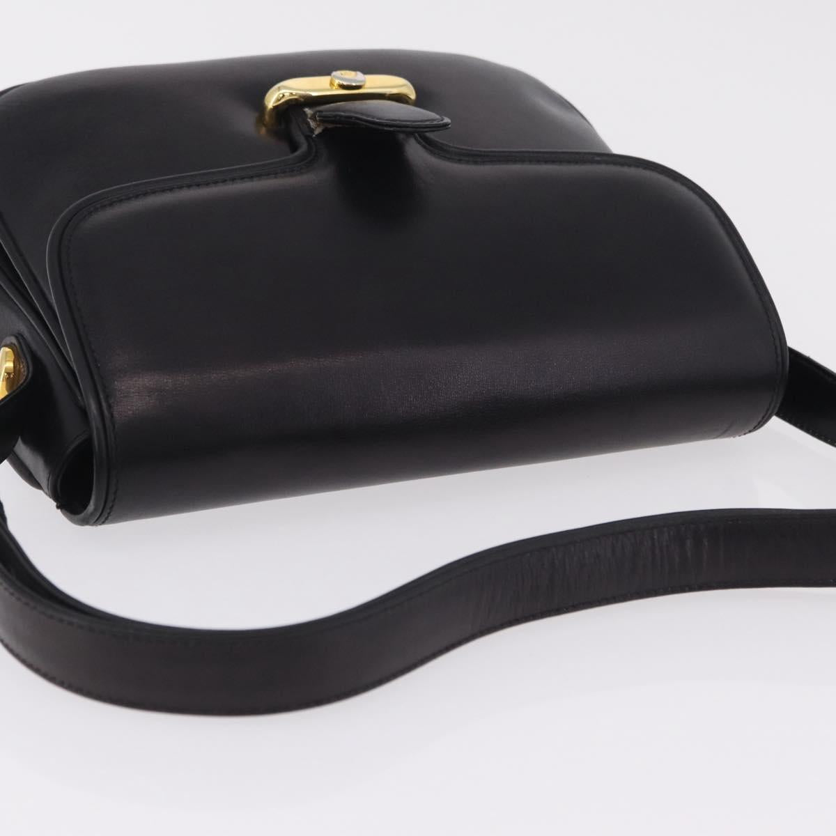 GUCCI Shoulder Bag Leather Black Gold Auth 206133