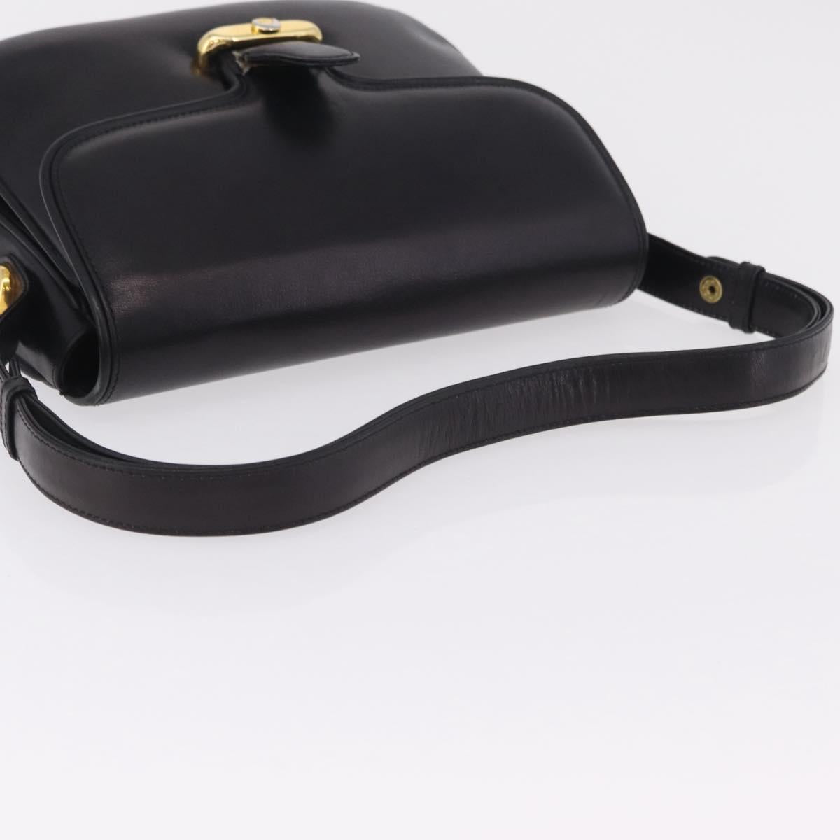 GUCCI Shoulder Bag Leather Black Gold Auth 206133