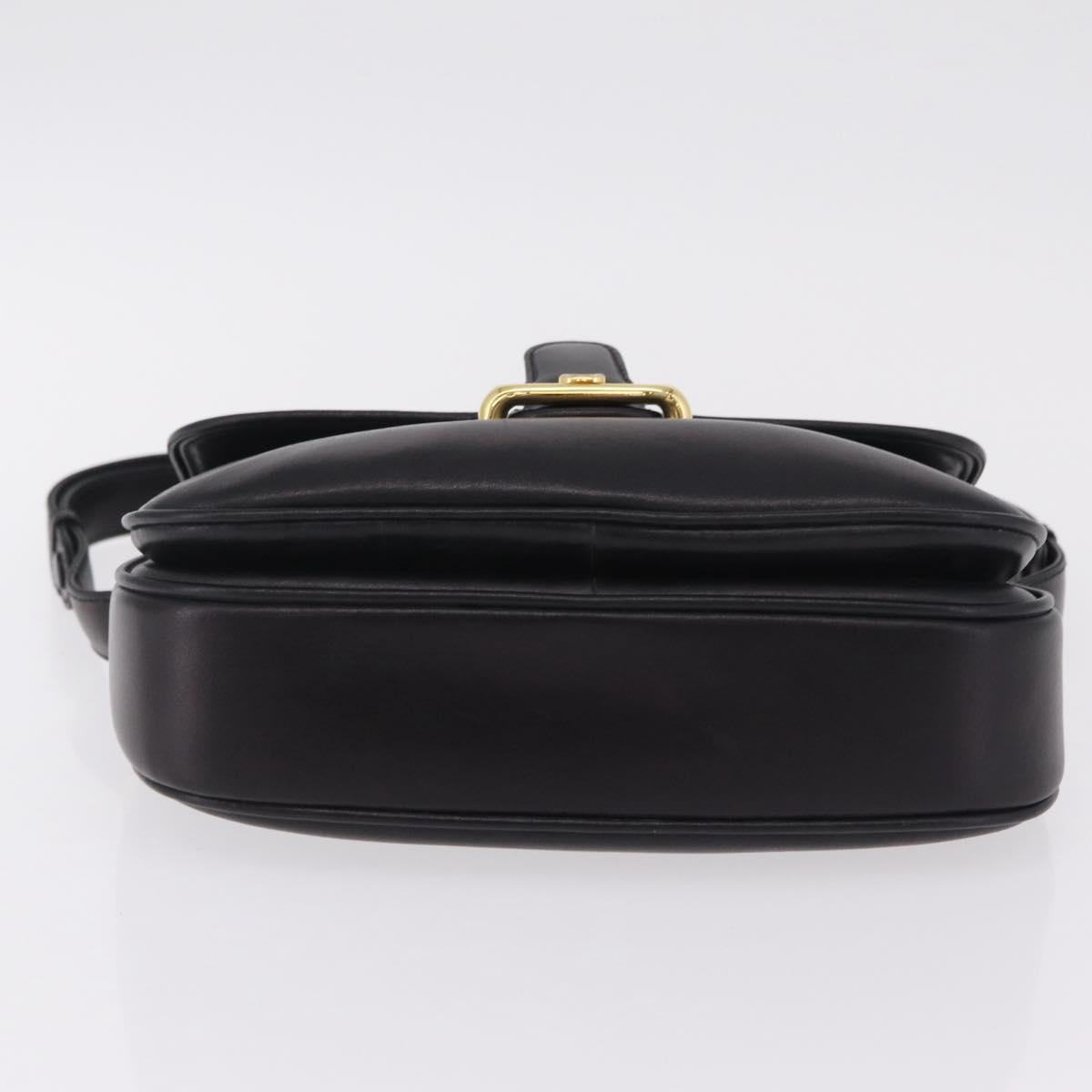 GUCCI Shoulder Bag Leather Black Gold Auth 206133