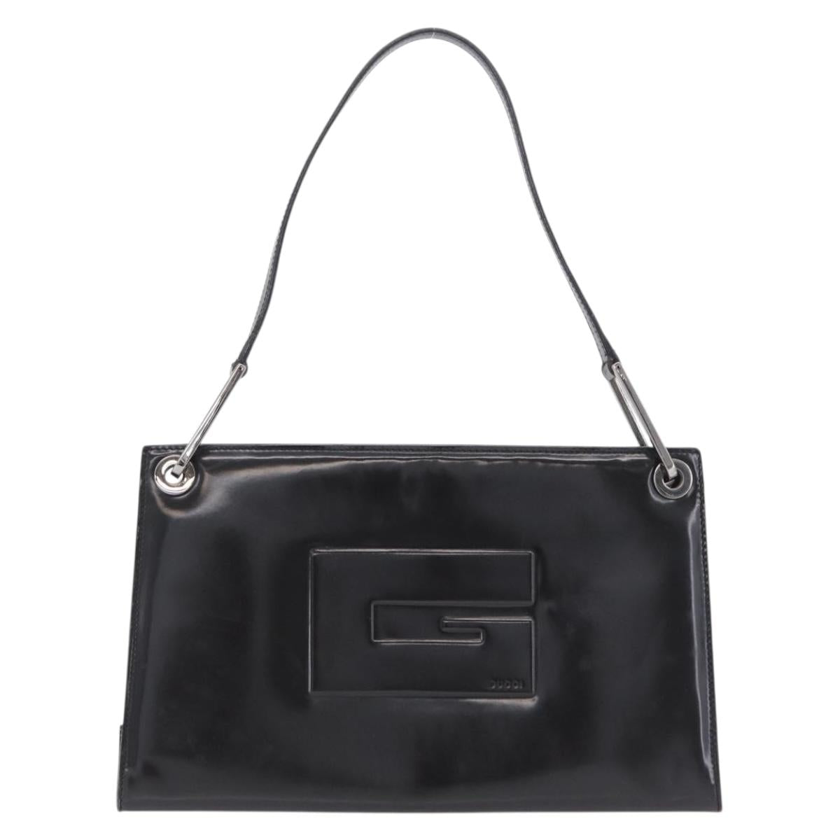 GUCCI Shoulder Bag Patent leather Brown Silver 001 3034 1705 Auth 206134