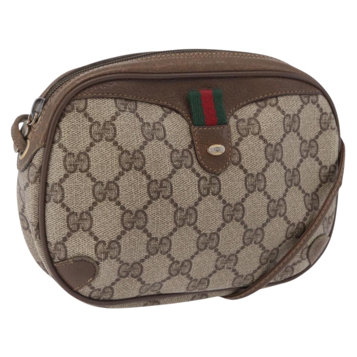 GUCCI GG Supreme Web Sherry Line Bag PVC Beige Gold 89 02 066 Auth 206137