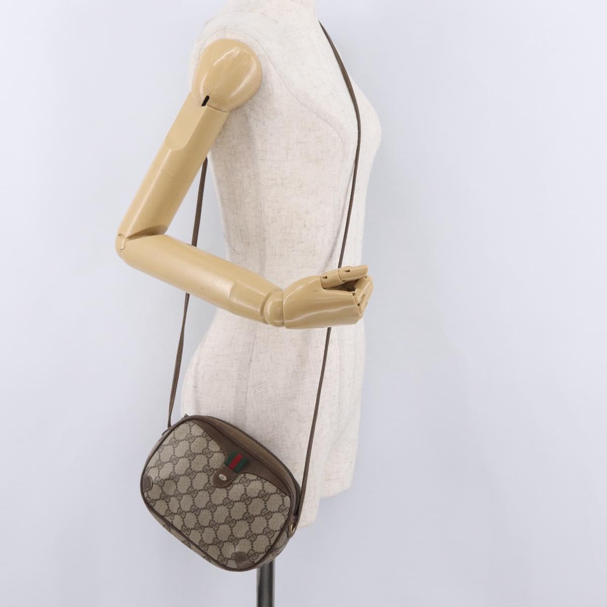 GUCCI GG Supreme Web Sherry Line Bag PVC Beige Gold 89 02 066 Auth 206137
