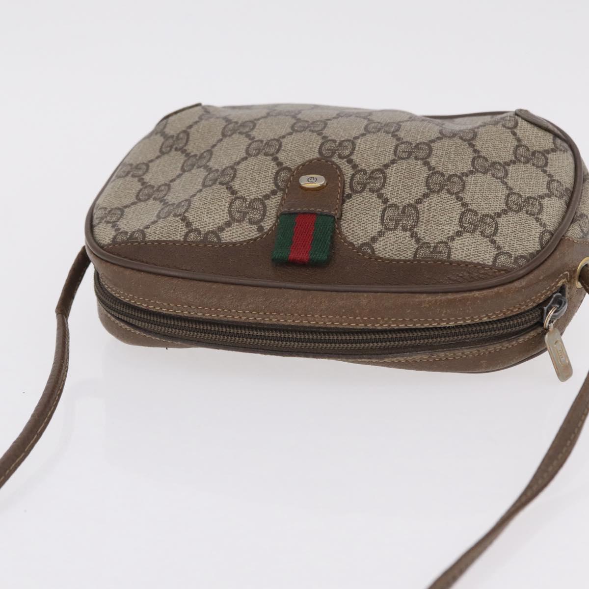 GUCCI GG Supreme Web Sherry Line Bag PVC Beige Gold 89 02 066 Auth 206137