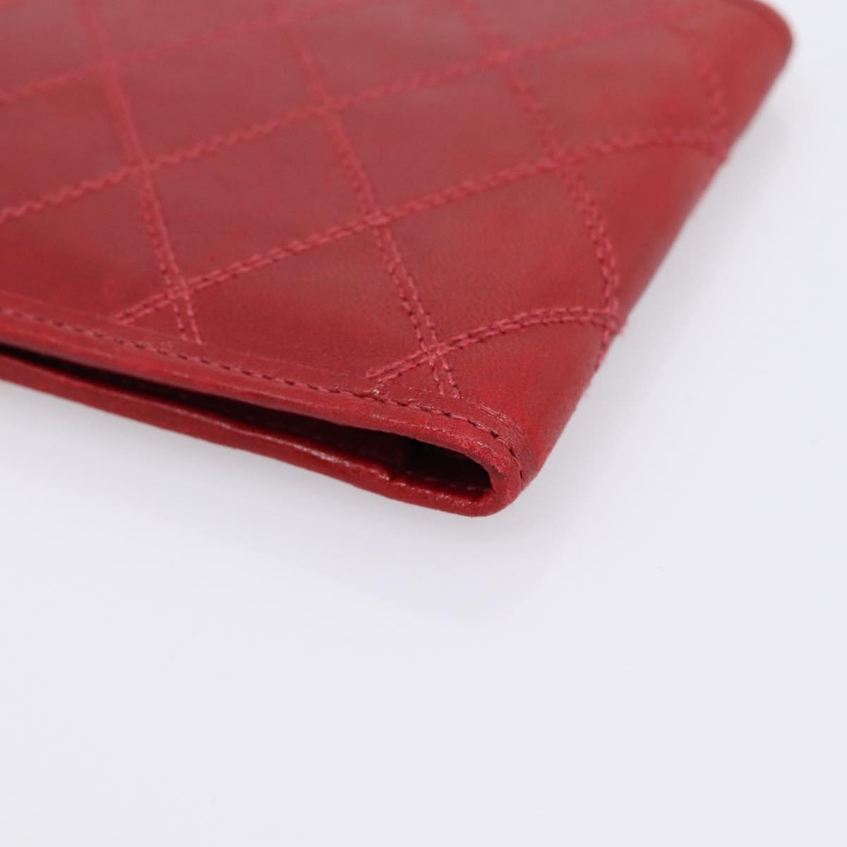 CHANEL Bicolore Compact Wallet Lamb Skin Red CC Auth 206142V