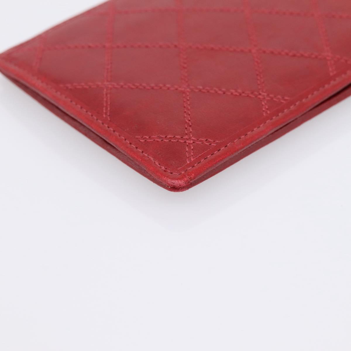 CHANEL Bicolore Compact Wallet Lamb Skin Red CC Auth 206142V