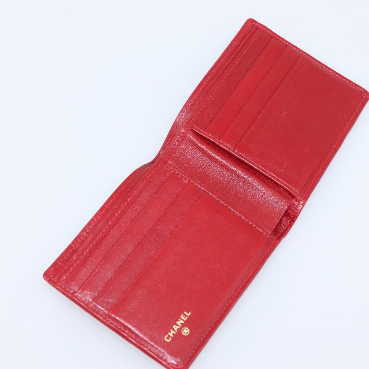 CHANEL Bicolore Compact Wallet Lamb Skin Red CC Auth 206142V