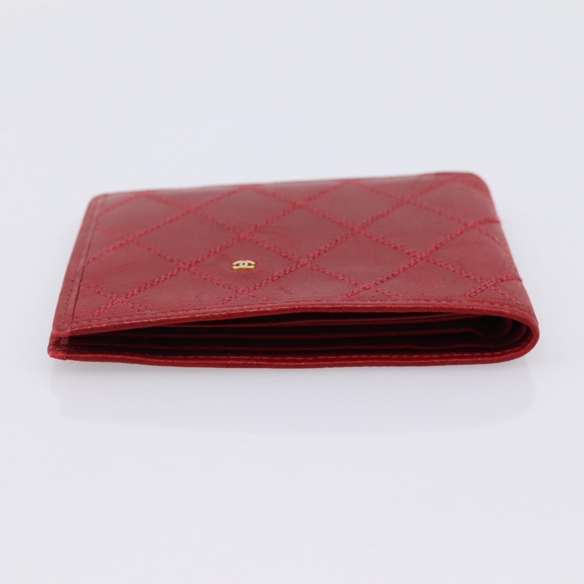 CHANEL Bicolore Compact Wallet Lamb Skin Red CC Auth 206142V
