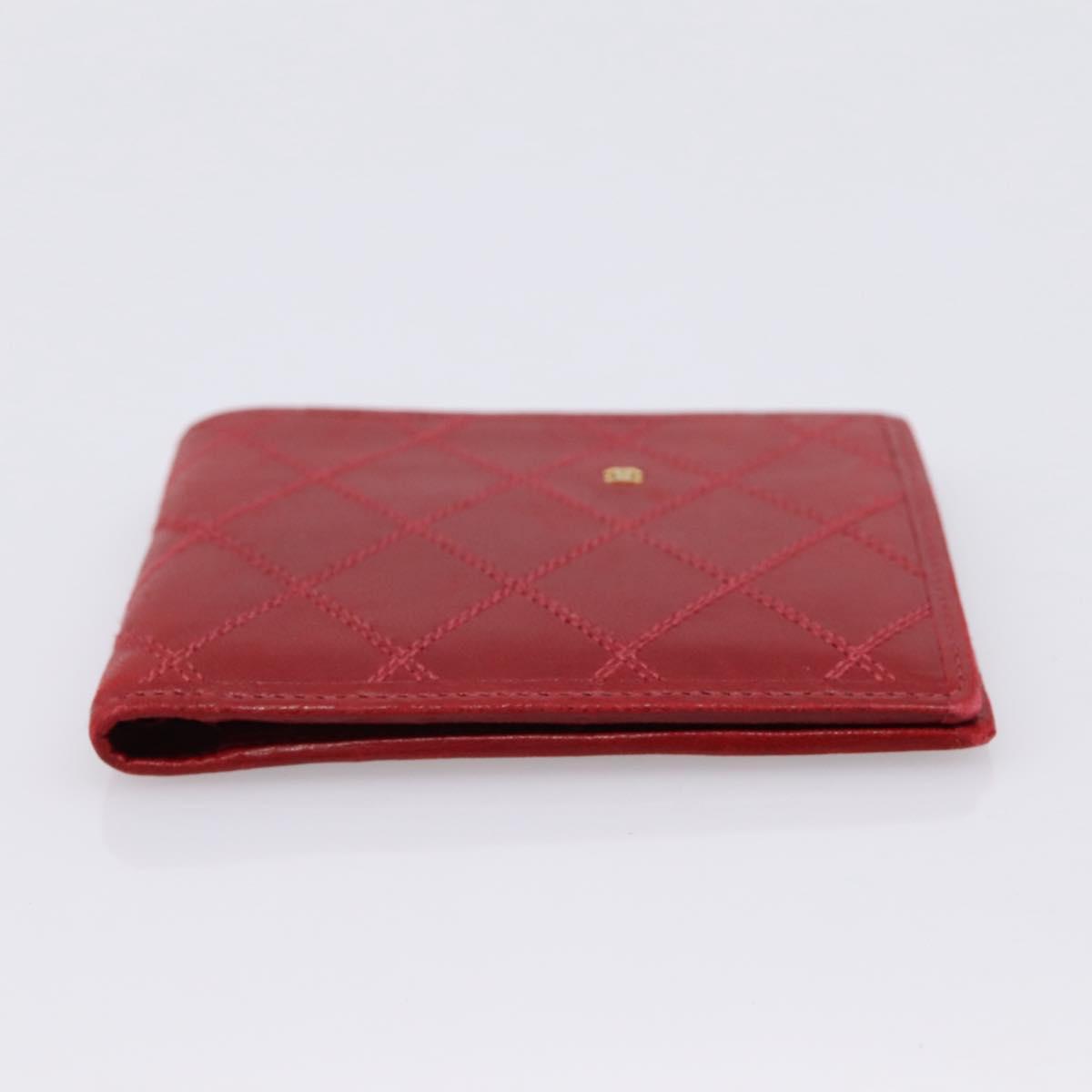 CHANEL Bicolore Compact Wallet Lamb Skin Red CC Auth 206142V