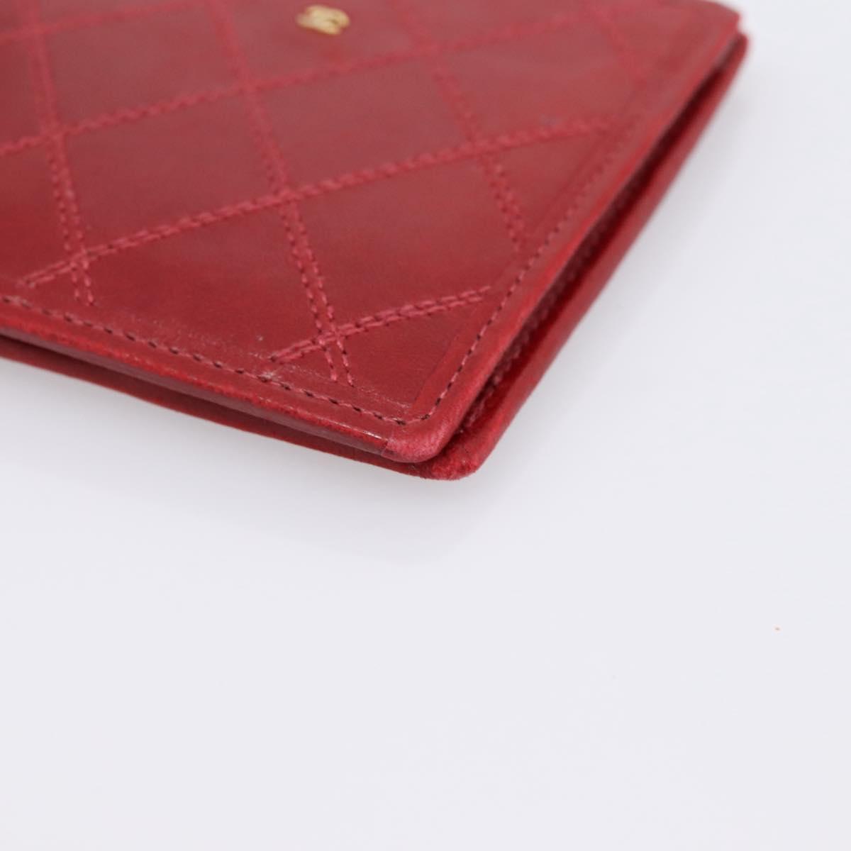 CHANEL Bicolore Compact Wallet Lamb Skin Red CC Auth 206142V