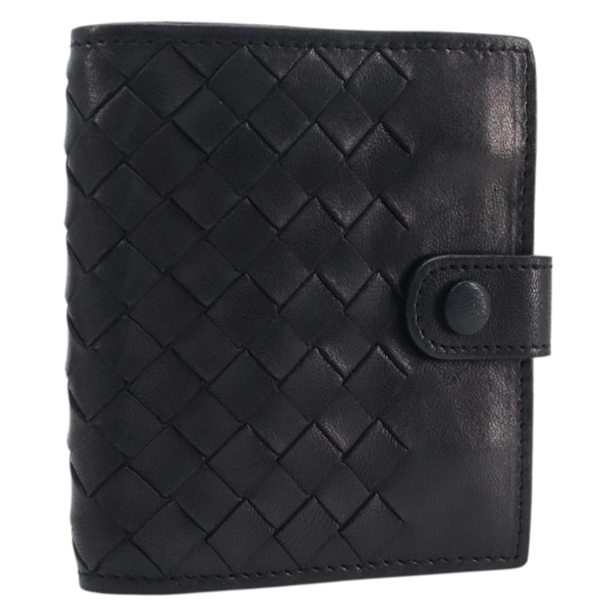 BOTTEGA VENETA INTRECCIATO Compact Wallet Leather Black Auth 206144A