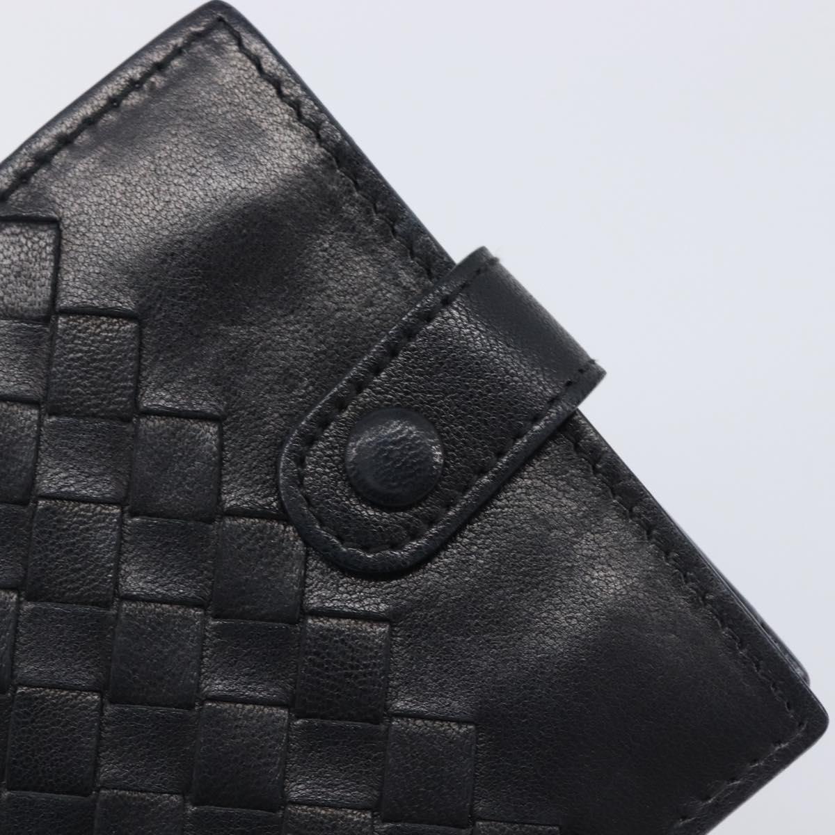 BOTTEGA VENETA INTRECCIATO Compact Wallet Leather Black Auth 206144A