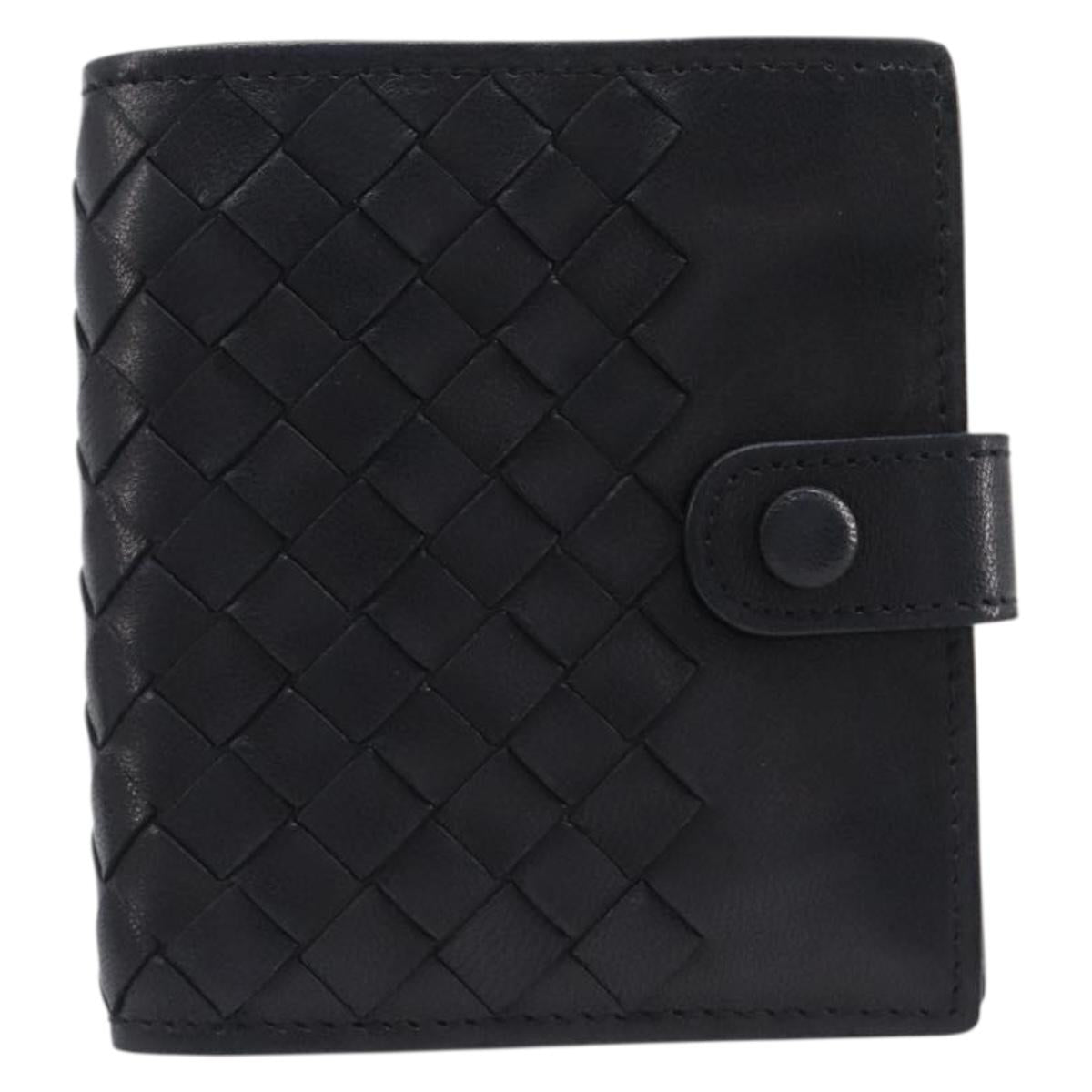 BOTTEGA VENETA INTRECCIATO Compact Wallet Leather Black Auth 206144A