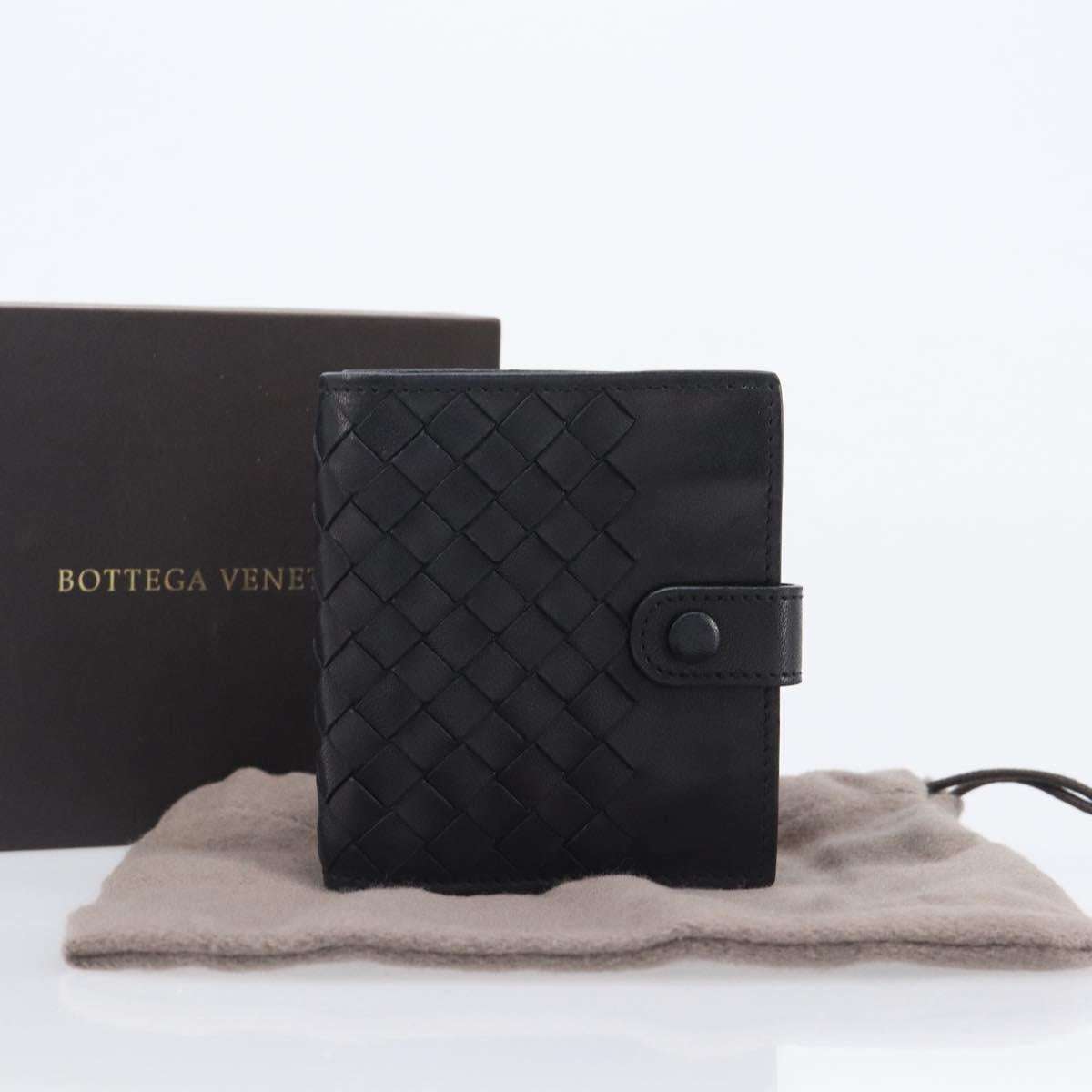 BOTTEGA VENETA INTRECCIATO Compact Wallet Leather Black Auth 206144A