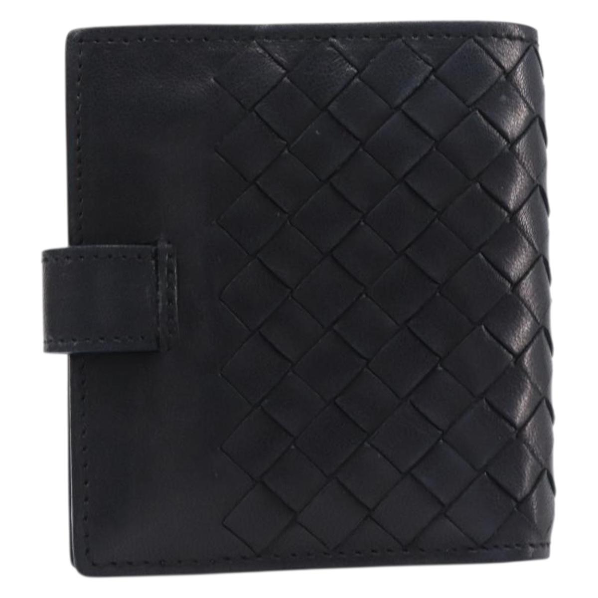 BOTTEGA VENETA INTRECCIATO Compact Wallet Leather Black Auth 206144A