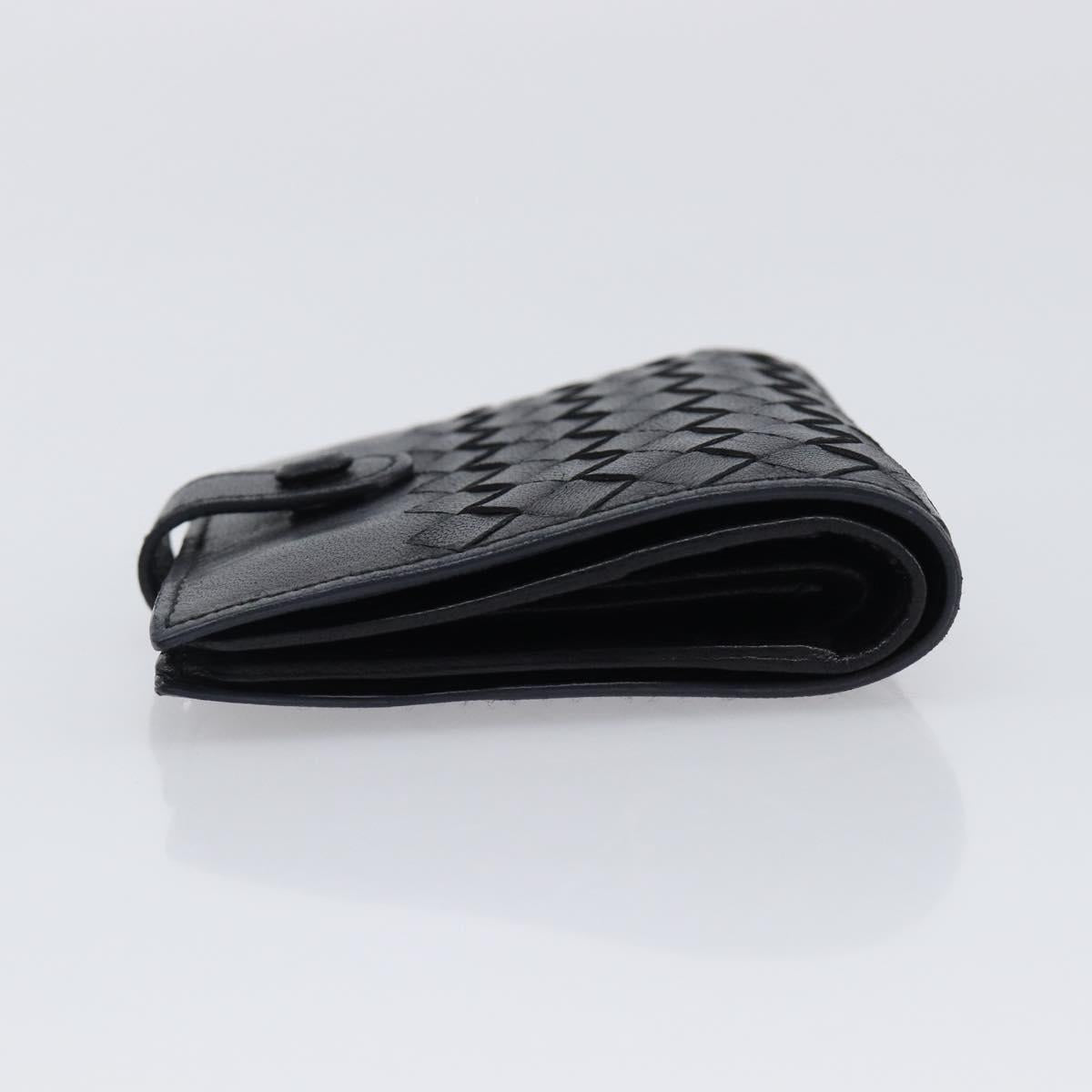 BOTTEGA VENETA INTRECCIATO Compact Wallet Leather Black Auth 206144A
