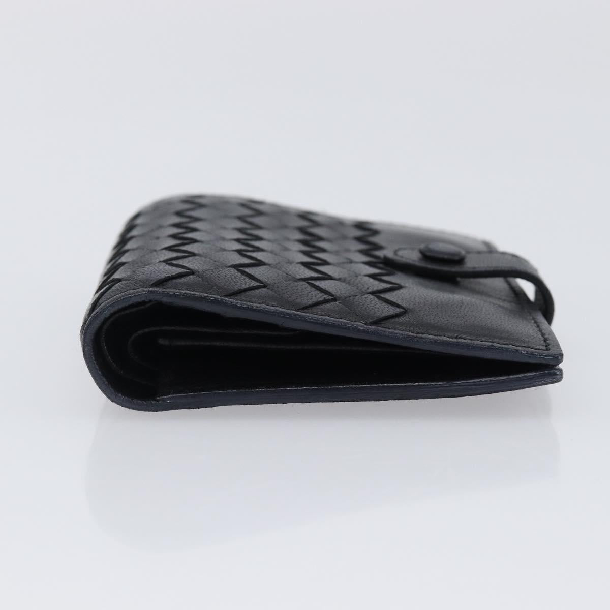 BOTTEGA VENETA INTRECCIATO Compact Wallet Leather Black Auth 206144A