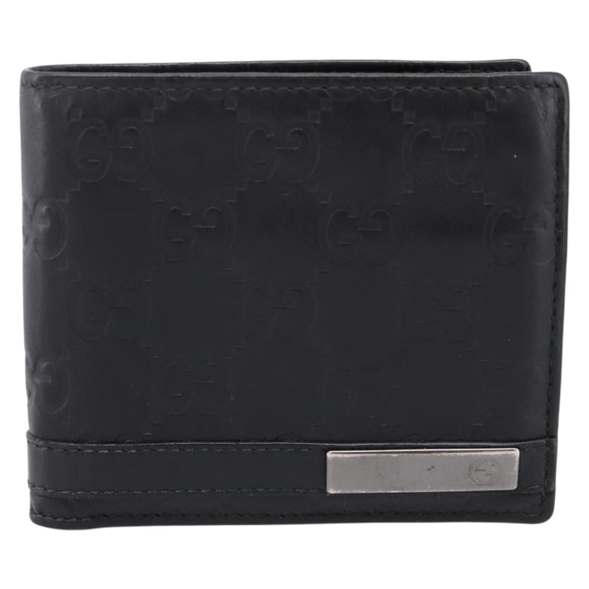 GUCCI GG Canvas Guccissima Compact Wallet Leather Black 233102 Auth 206146A
