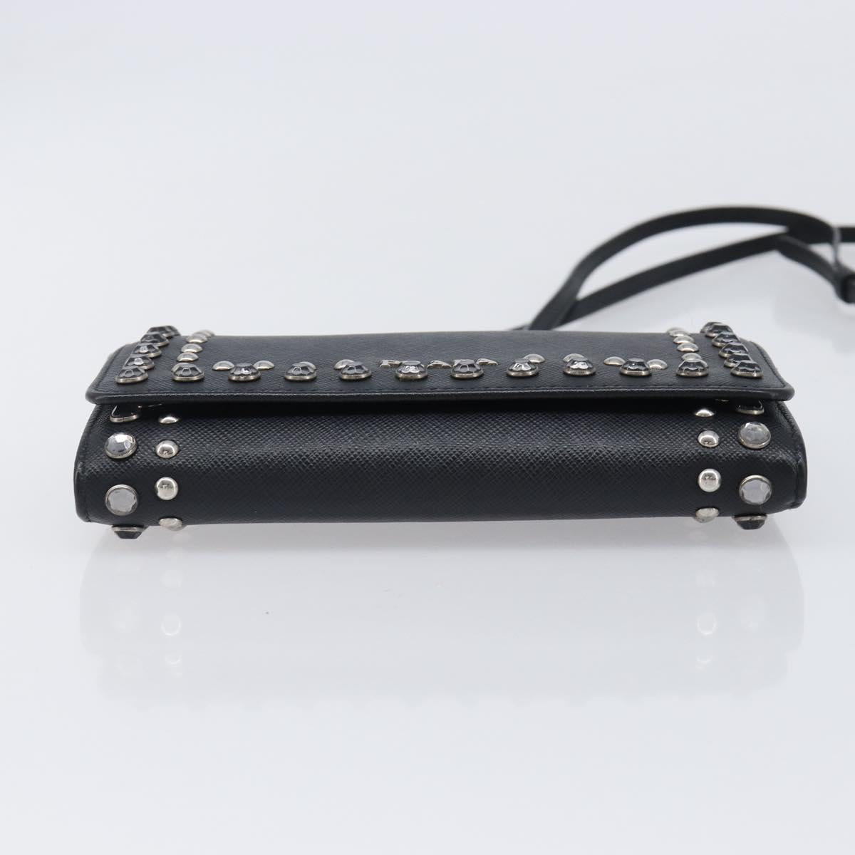 PRADA Shoulder Wallet Safiano leather Black Silver Auth 206147V