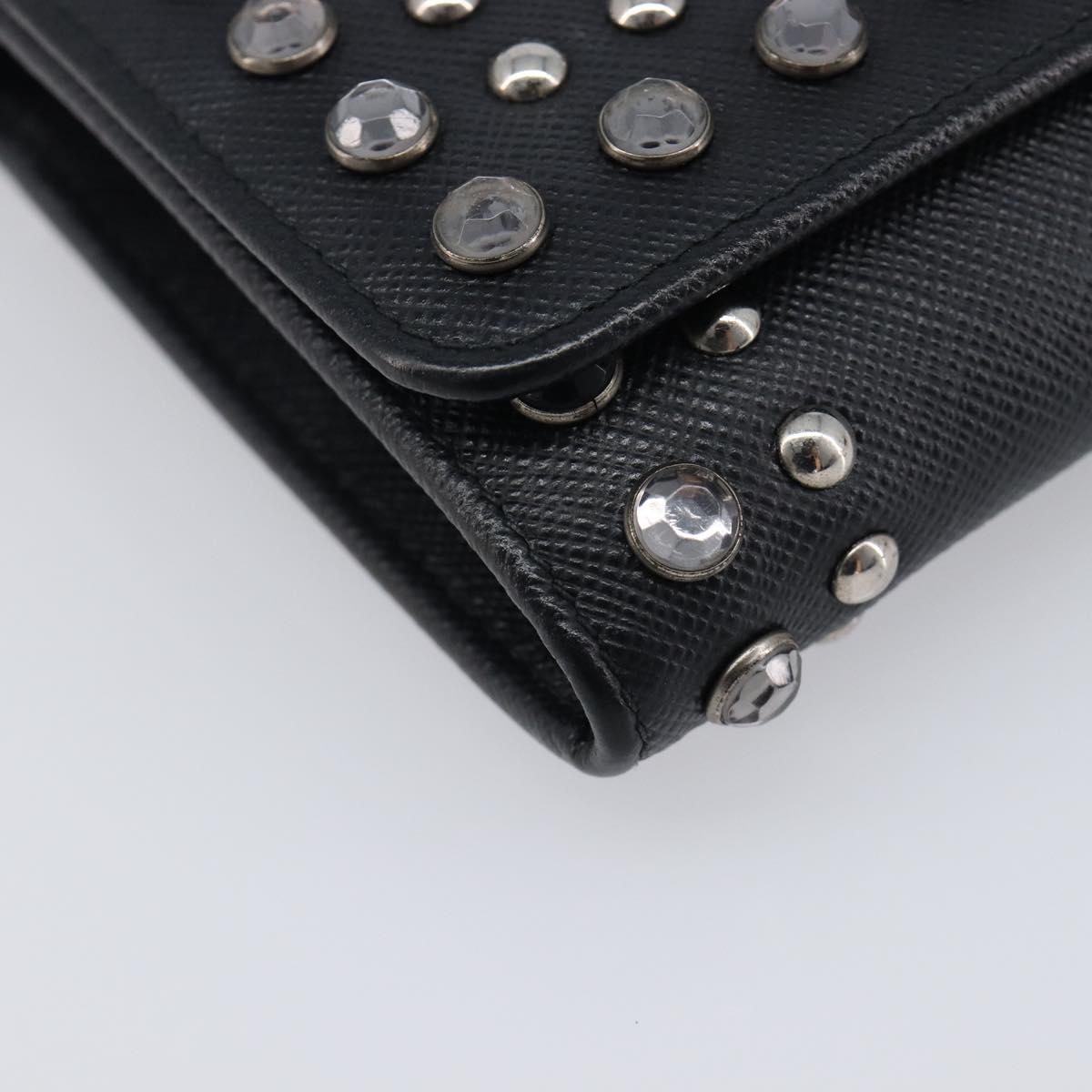 PRADA Shoulder Wallet Safiano leather Black Silver Auth 206147V
