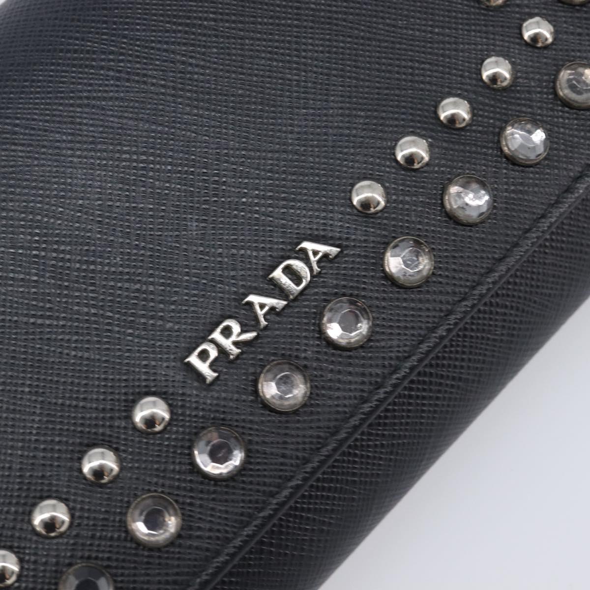 PRADA Shoulder Wallet Safiano leather Black Silver Auth 206147V