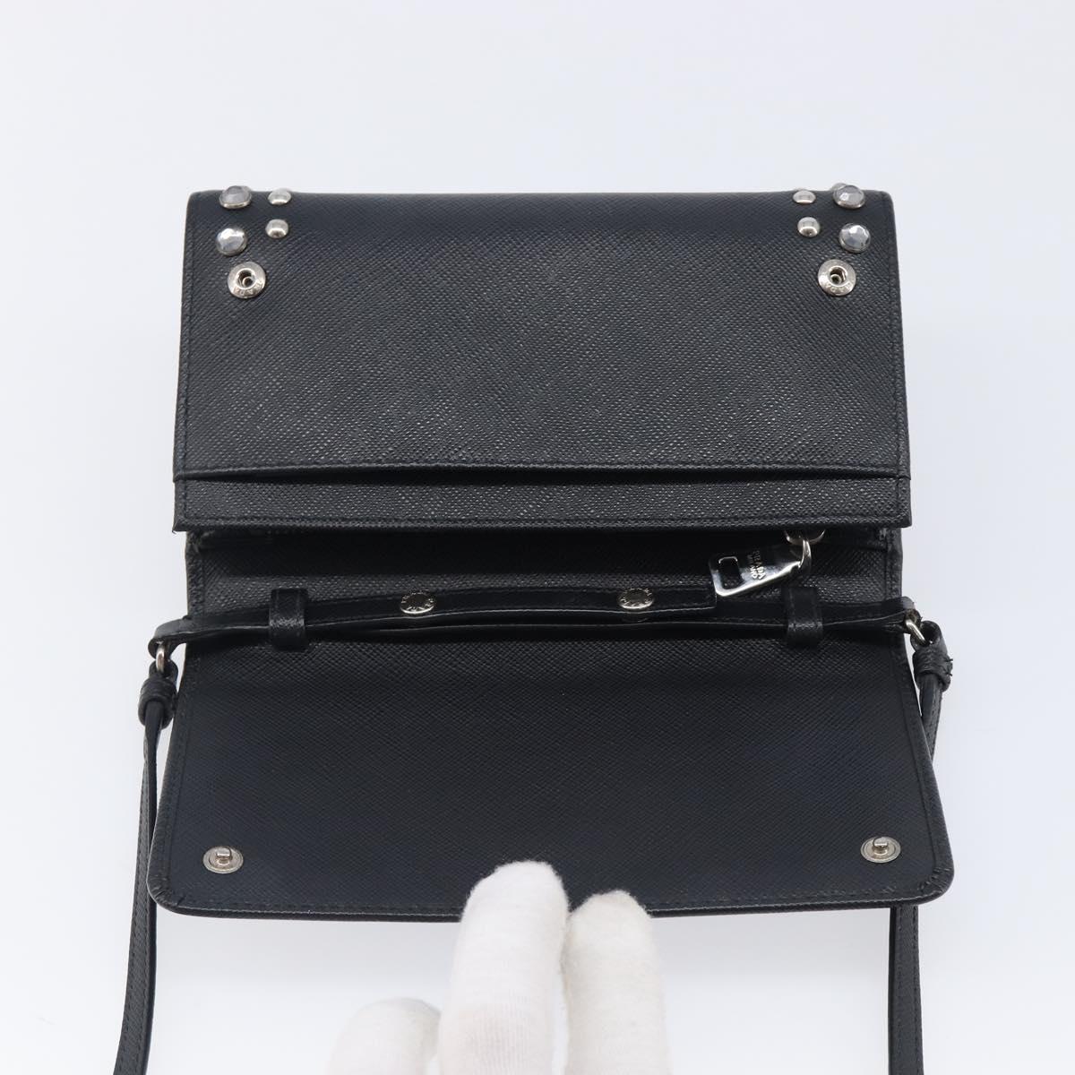 PRADA Shoulder Wallet Safiano leather Black Silver Auth 206147V