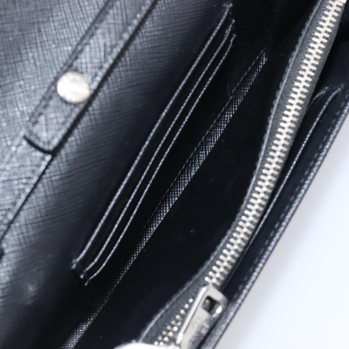 PRADA Shoulder Wallet Safiano leather Black Silver Auth 206147V