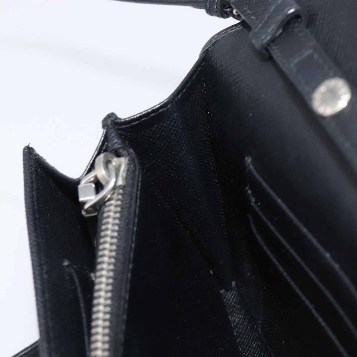 PRADA Shoulder Wallet Safiano leather Black Silver Auth 206147V