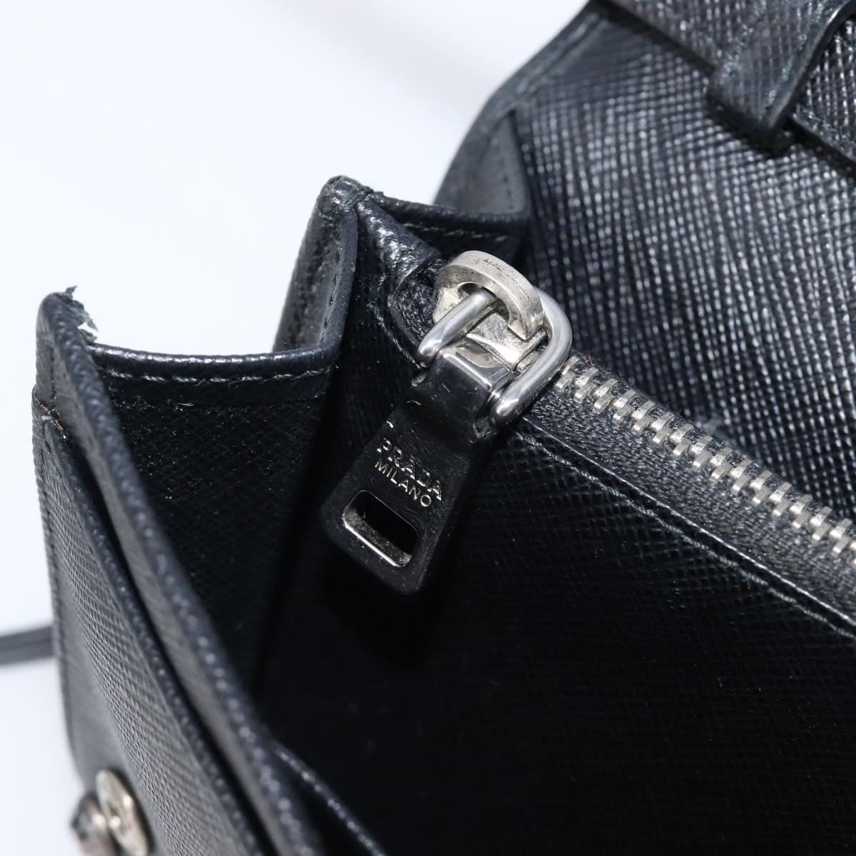 PRADA Shoulder Wallet Safiano leather Black Silver Auth 206147V