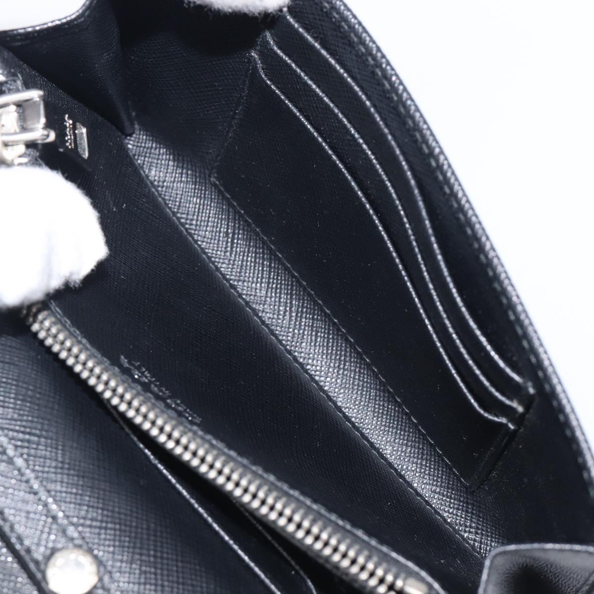 PRADA Shoulder Wallet Safiano leather Black Silver Auth 206147V