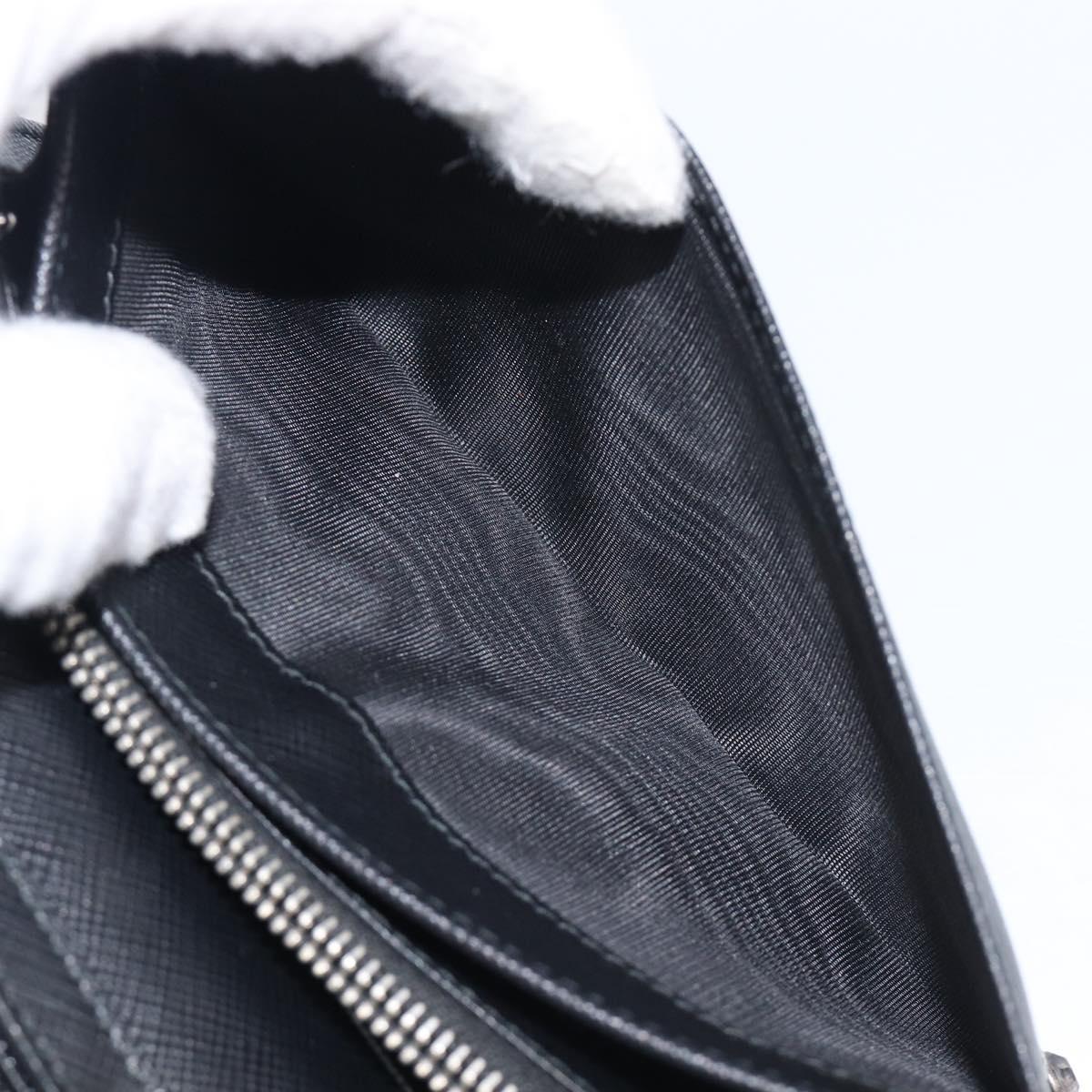 PRADA Shoulder Wallet Safiano leather Black Silver Auth 206147V