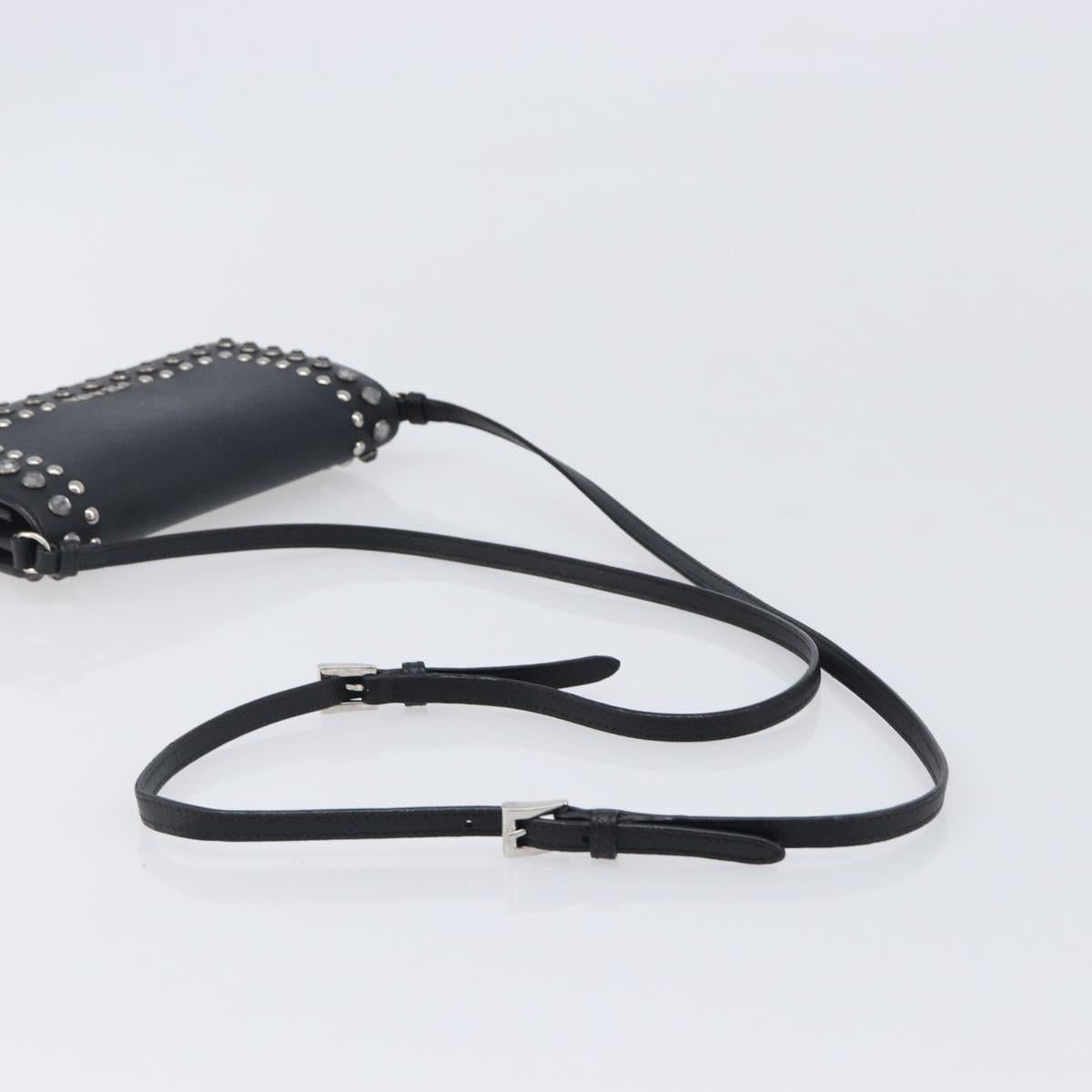 PRADA Shoulder Wallet Safiano leather Black Silver Auth 206147V
