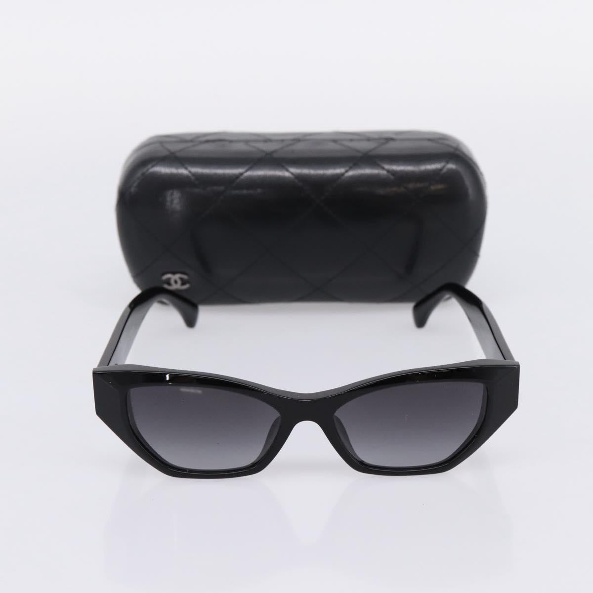 CHANEL COCO Mark Sunglasses Plastic Black CC Auth 206149M