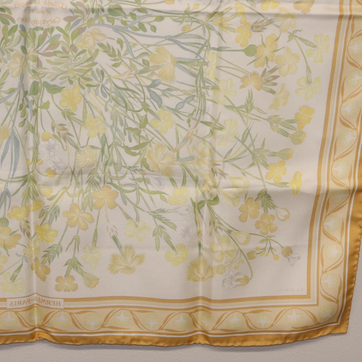 HERMES Carre 90 Scarf Silk Beige Auth 206156M