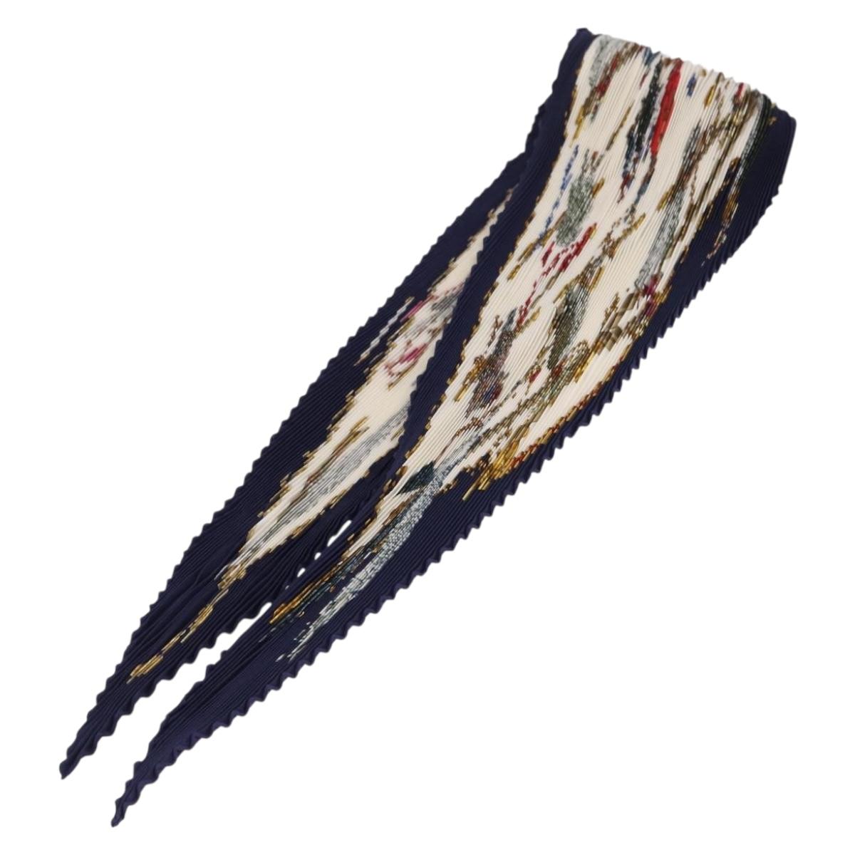 HERMES Pleated Carre 90 Scarf Silk Navy Auth 206158
