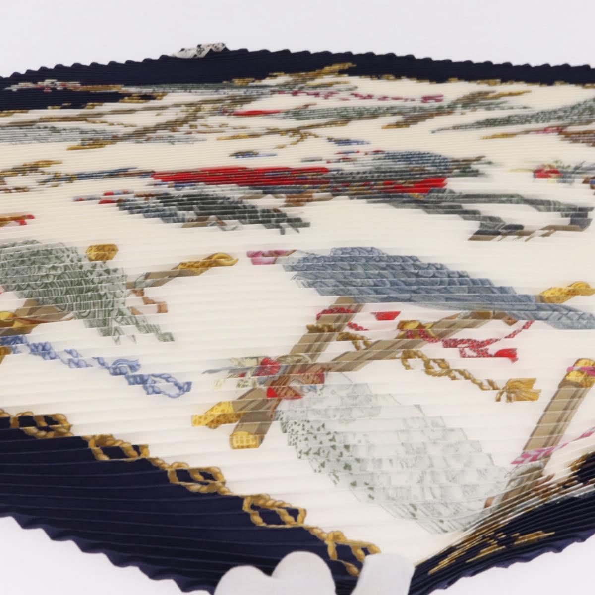 HERMES Pleated Carre 90 Scarf Silk Navy Auth 206158