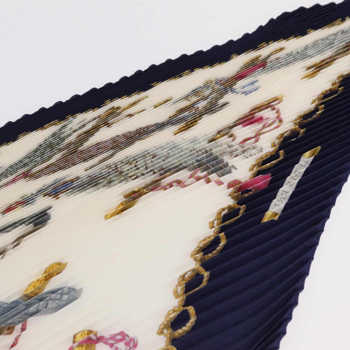 HERMES Pleated Carre 90 Scarf Silk Navy Auth 206158