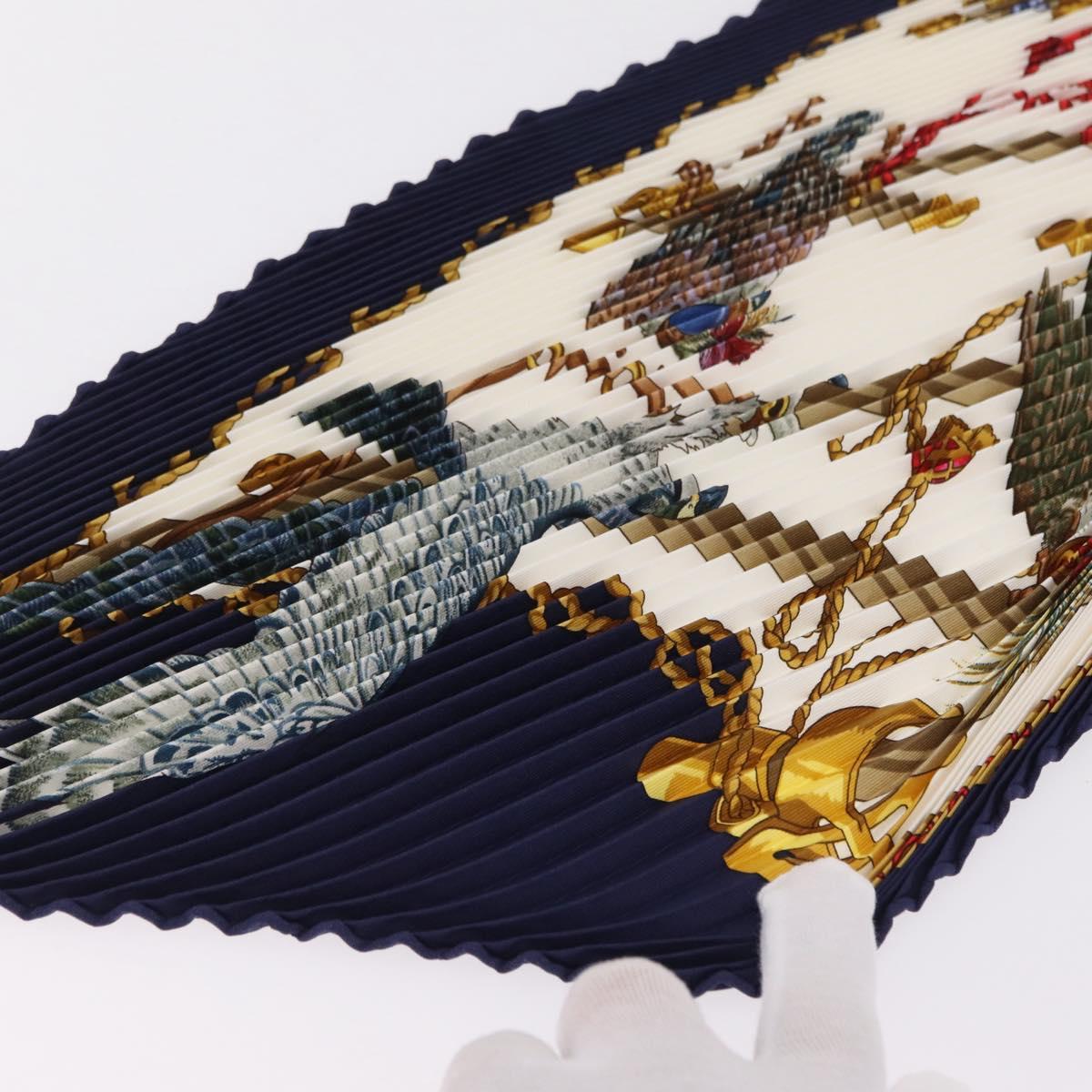 HERMES Pleated Carre 90 Scarf Silk Navy Auth 206158