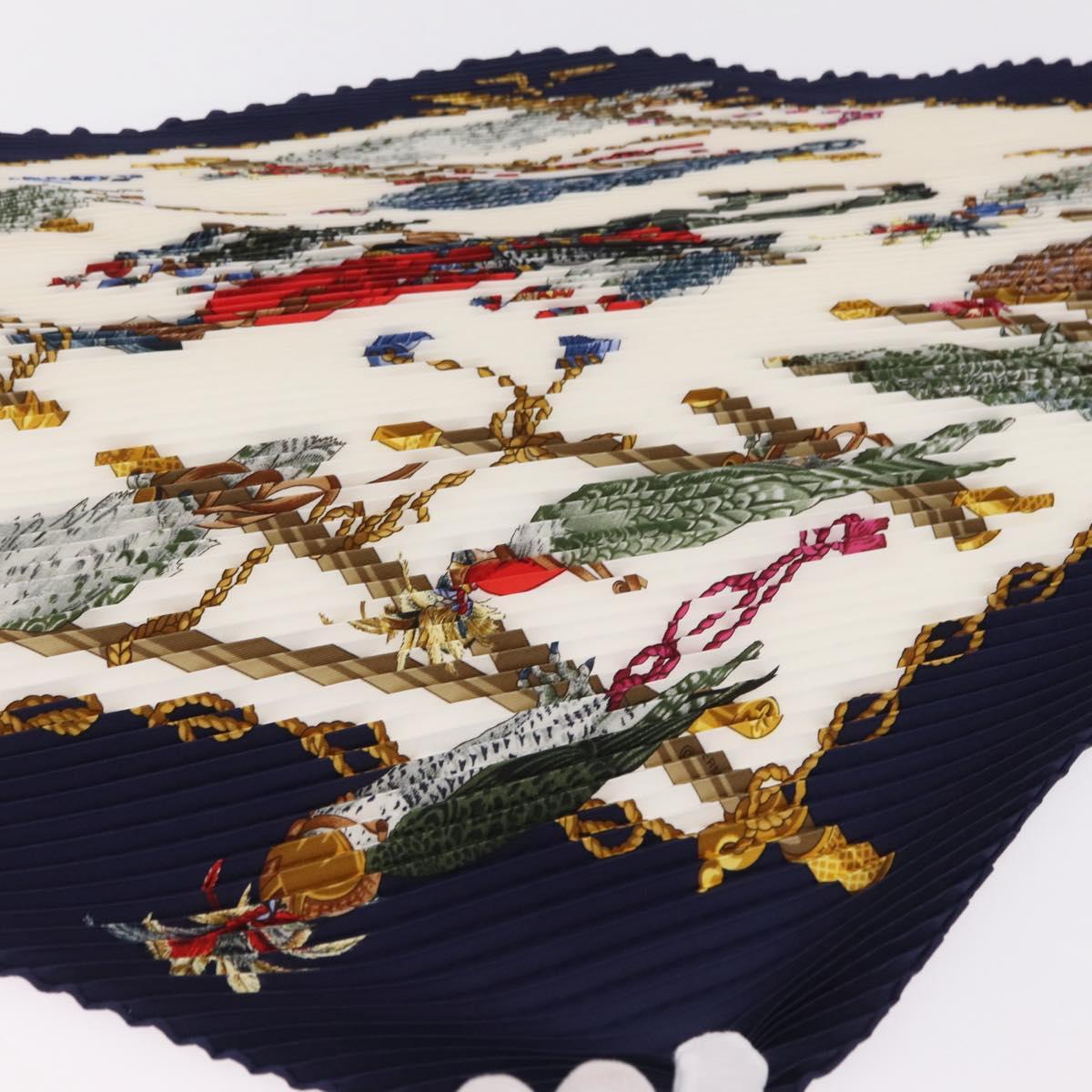 HERMES Pleated Carre 90 Scarf Silk Navy Auth 206158