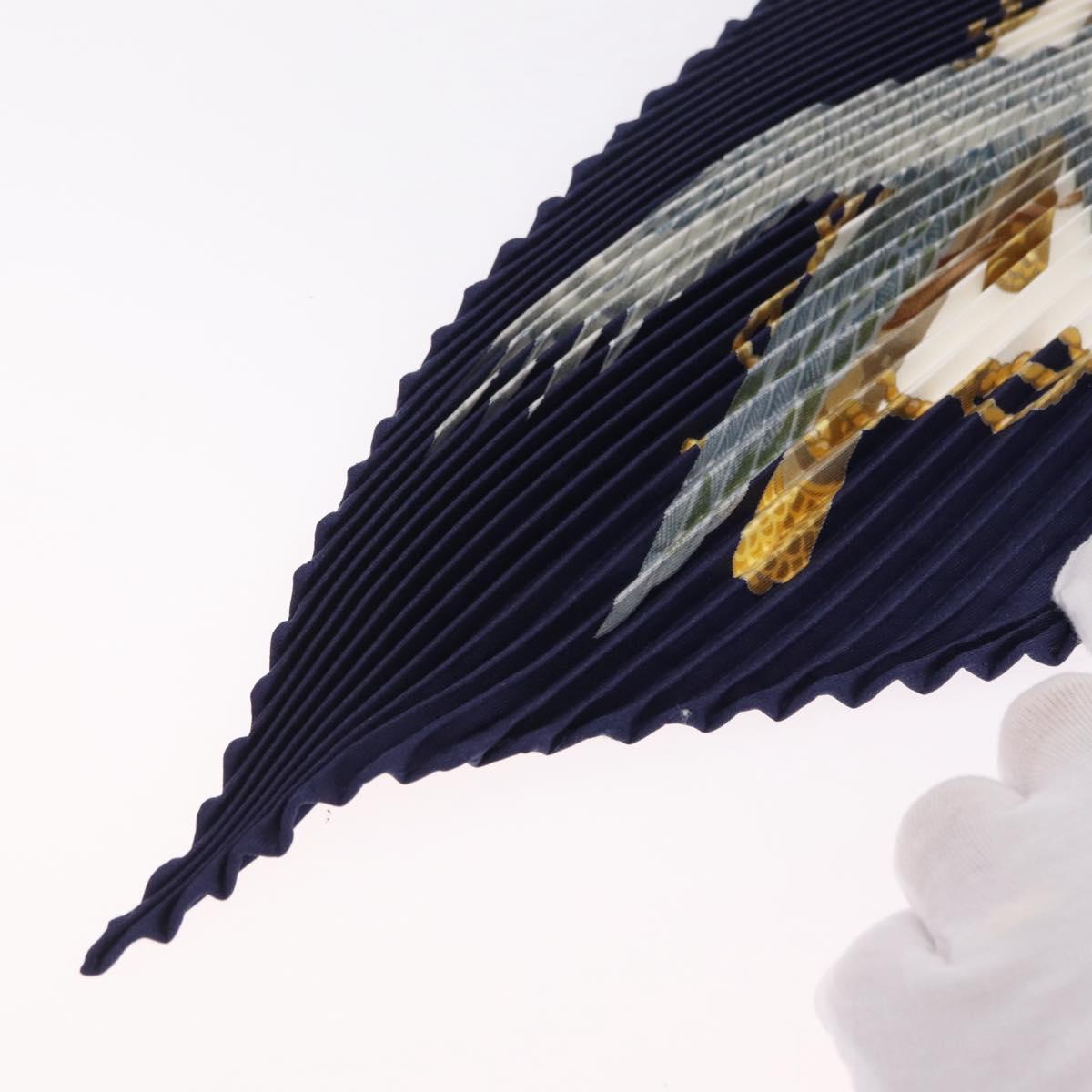 HERMES Pleated Carre 90 Scarf Silk Navy Auth 206158