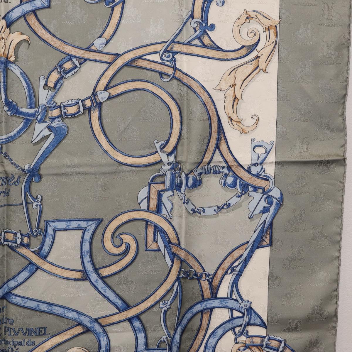 HERMES Carre 90 Scarf Silk Gray Auth 206183