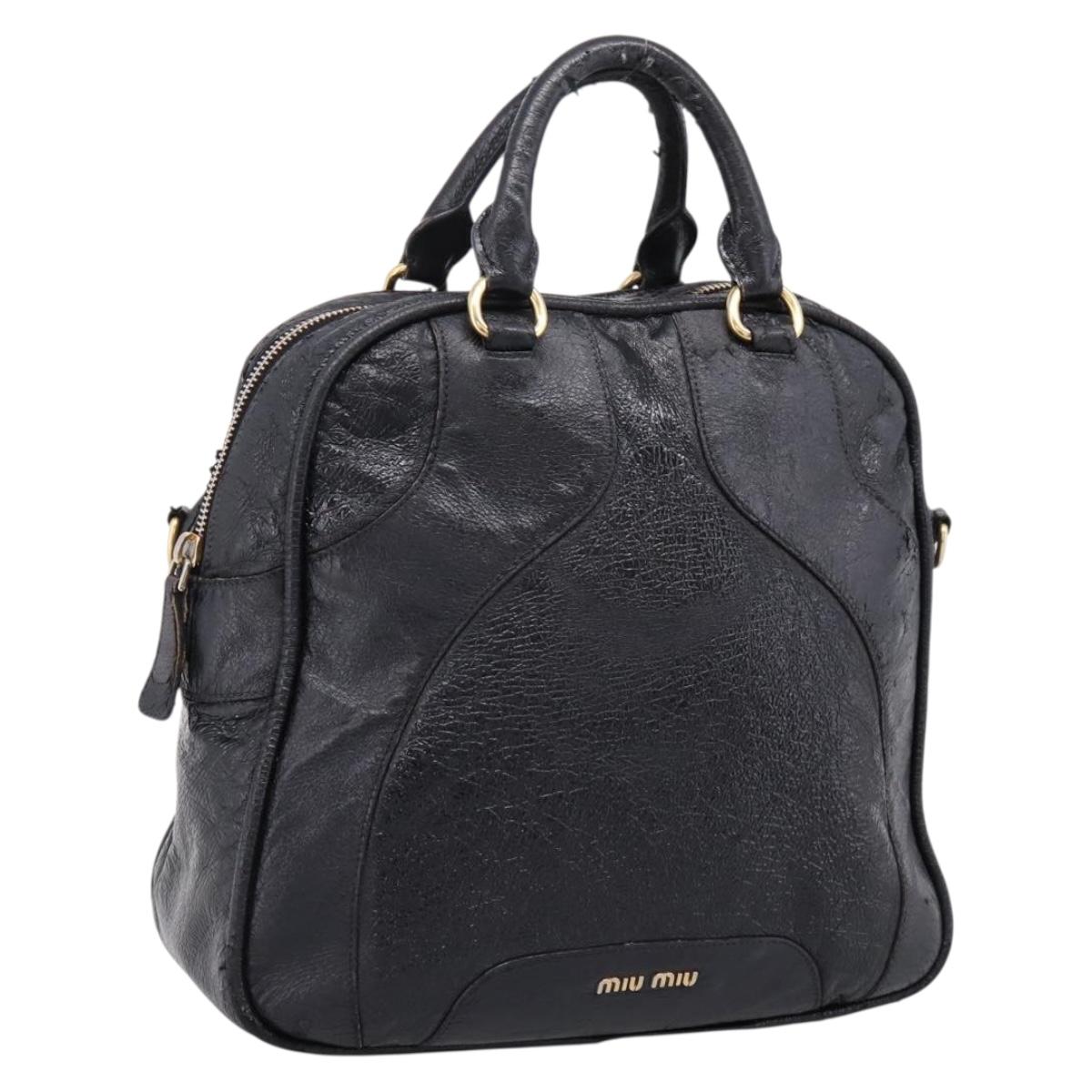 Miu Miu Hand Bag Leather Black Gold Auth 206226