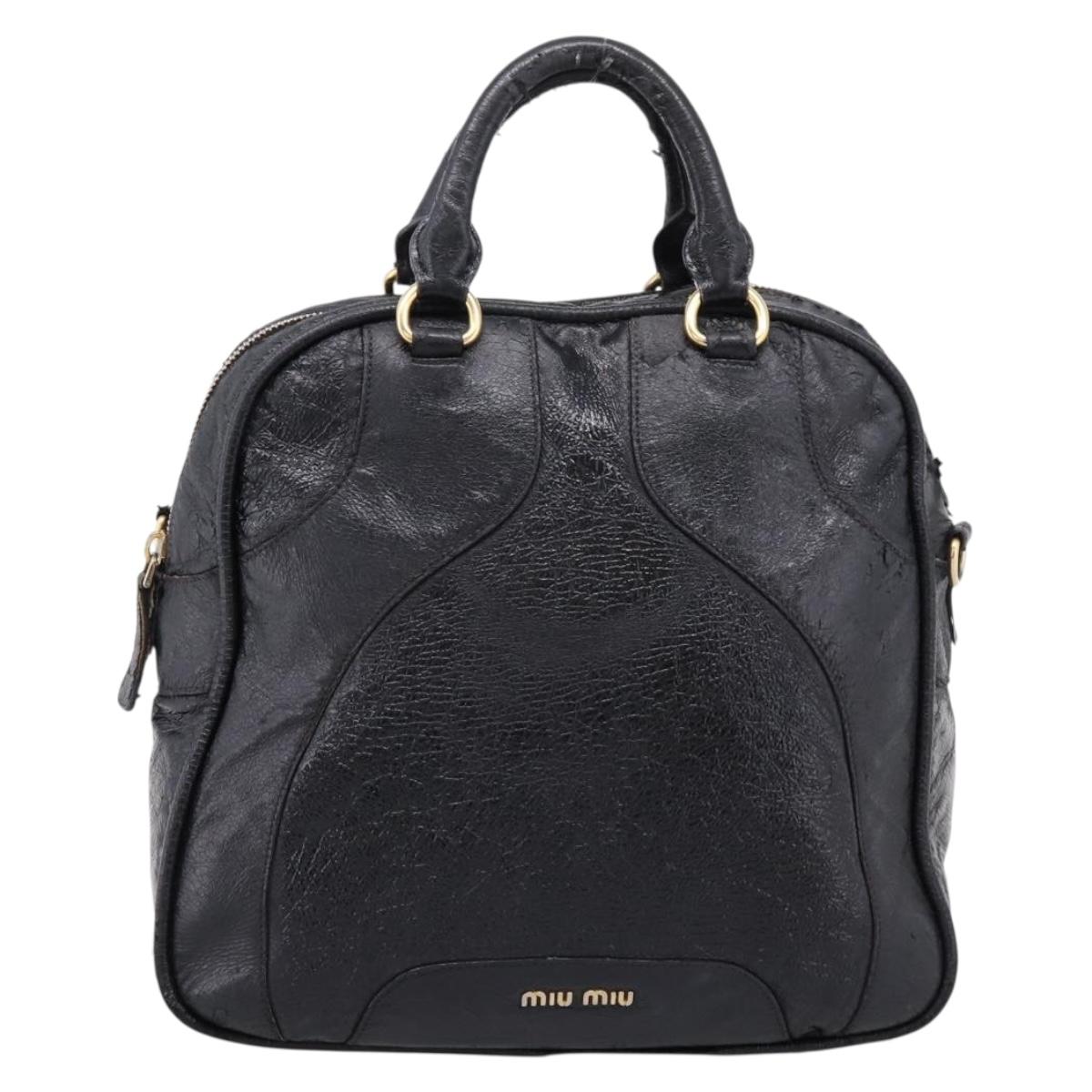 Miu Miu Hand Bag Leather Black Gold Auth 206226