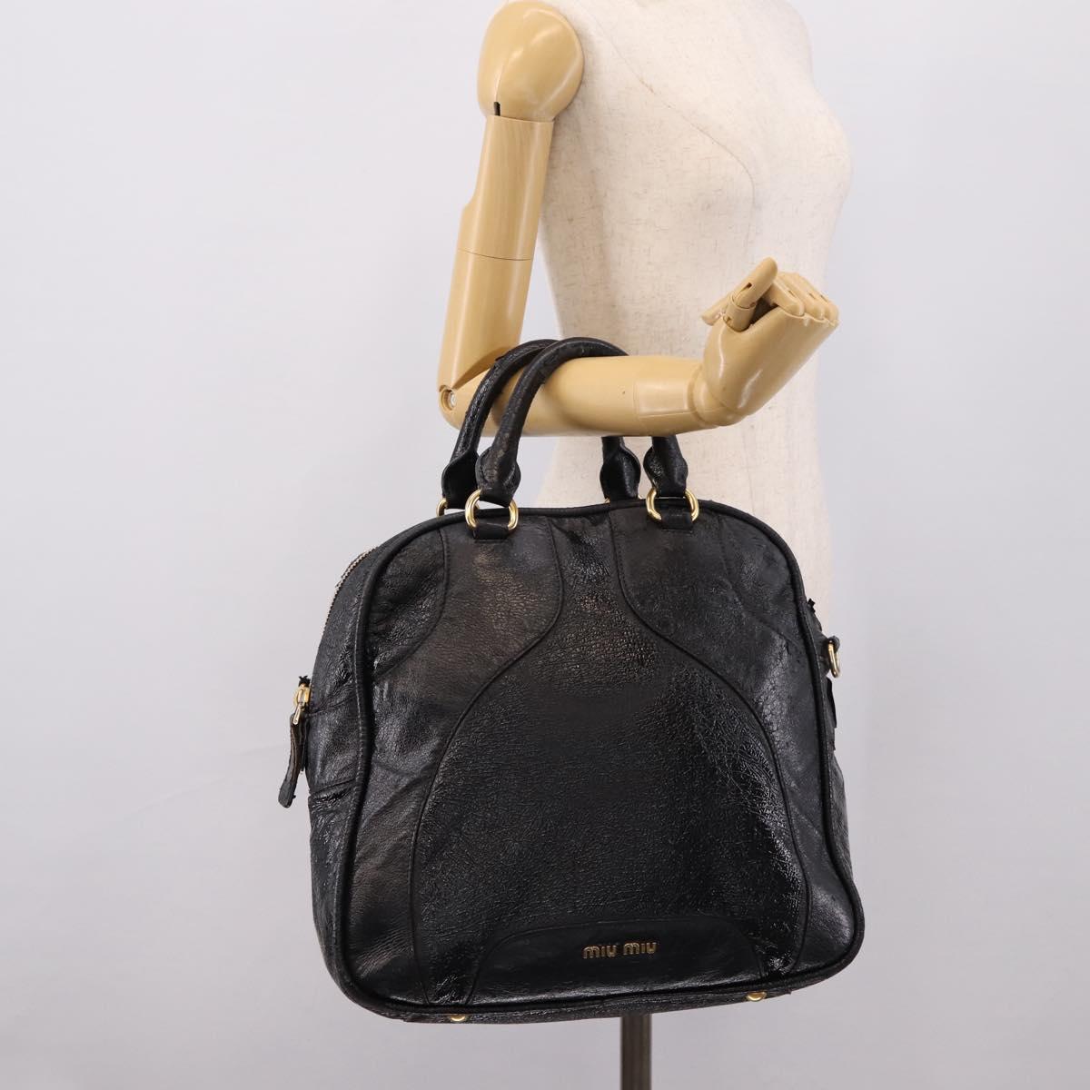 Miu Miu Hand Bag Leather Black Gold Auth 206226